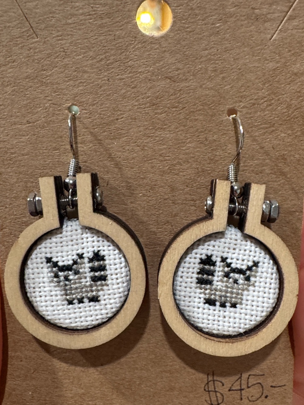 Handmade Cross Stitch Raccoon Hoop Earrings